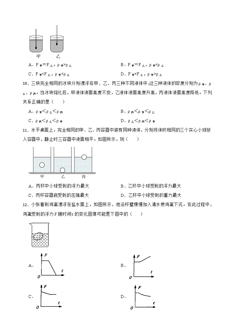 2023年人教版物理中考复习考点专练——物体浮沉条件及其应用第3页
