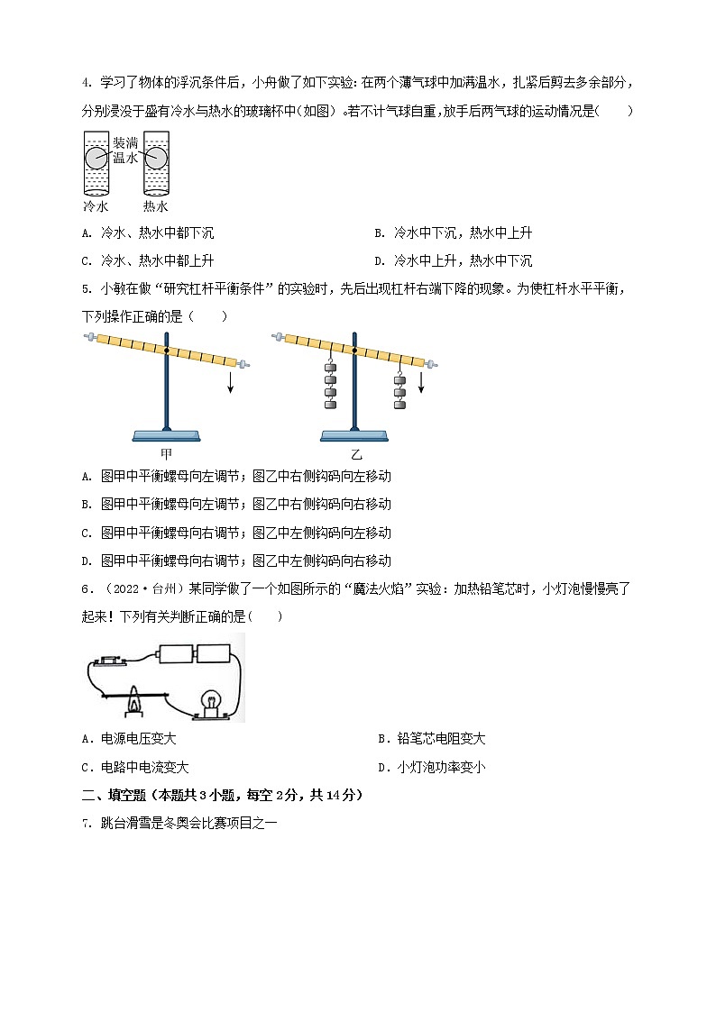 2023年初中學業(yè)水平考試一模精品物理試卷（浙江省專用）（原卷版） 第2頁