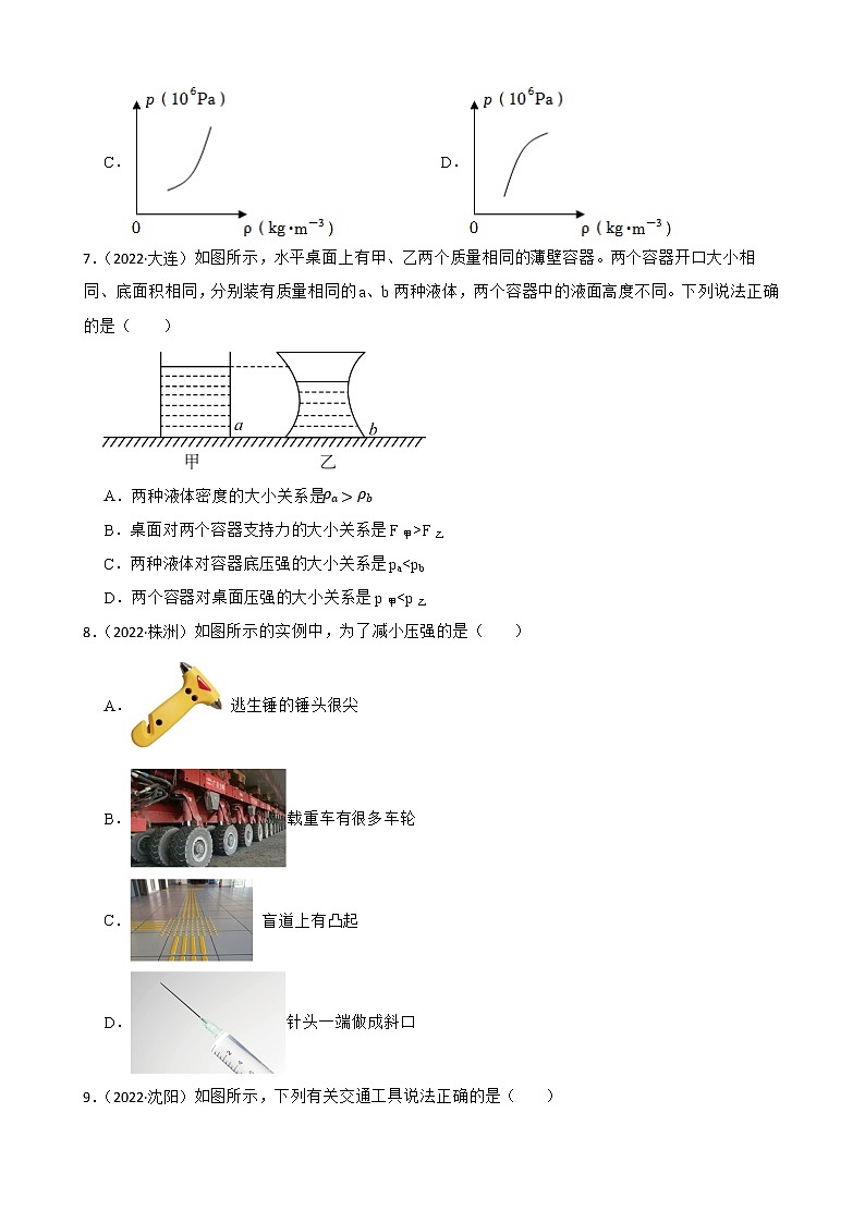 【备考2023】2022年中考物理人教版真题分类汇编——专题 9.压强(含解析)第3页