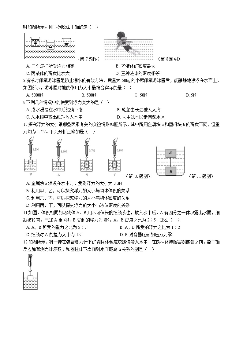 教科版物理八下 10.3 科学探究：浮力的大小 （含答案解析） 试卷02