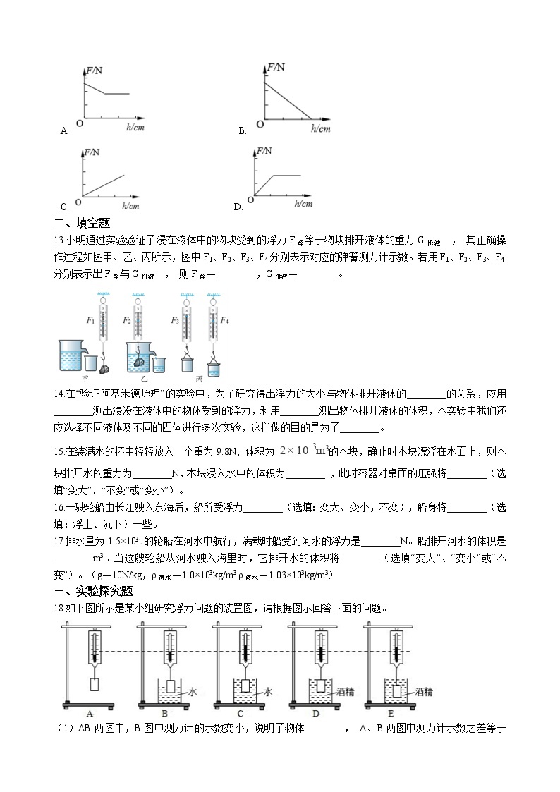 教科版物理八下 10.3 科学探究：浮力的大小 （含答案解析） 试卷03