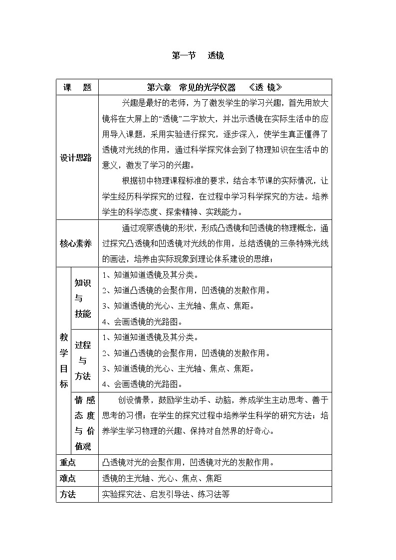 第6章 常见的光学仪器 第1节 透镜 教案第1页