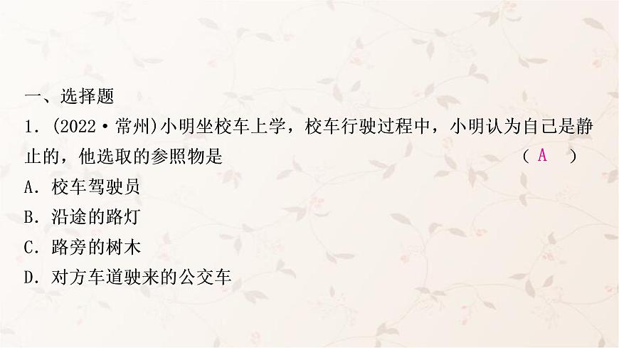 人教版中考物理復習第1講機械運動作業(yè)課件第2頁