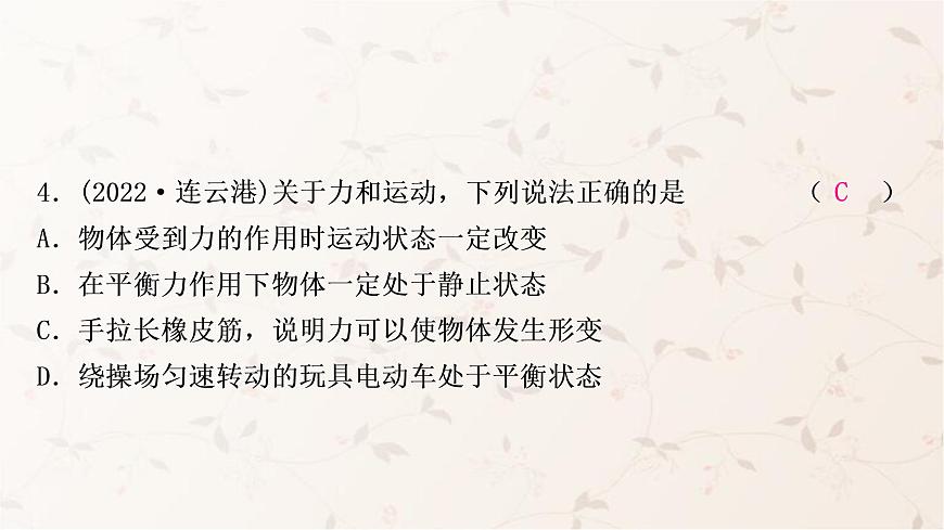 人教版中考物理復(fù)習(xí)第7講力運動和力第2課時牛頓第一定律二力平衡作業(yè)課件第5頁