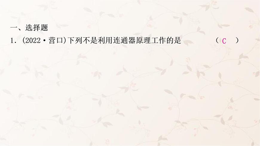 人教版中考物理復(fù)習(xí)第8講壓強(qiáng)第2課時(shí)液體壓強(qiáng)作業(yè)課件第2頁(yè)