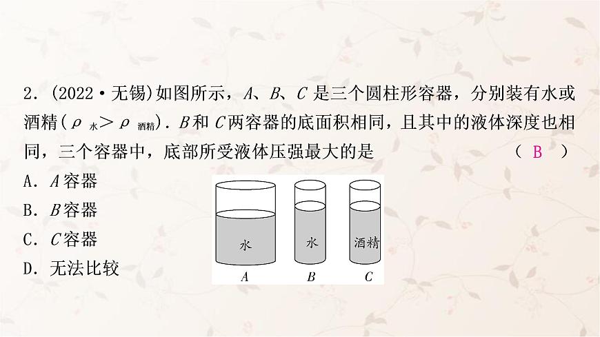 人教版中考物理復(fù)習(xí)第8講壓強(qiáng)第2課時(shí)液體壓強(qiáng)作業(yè)課件第3頁(yè)