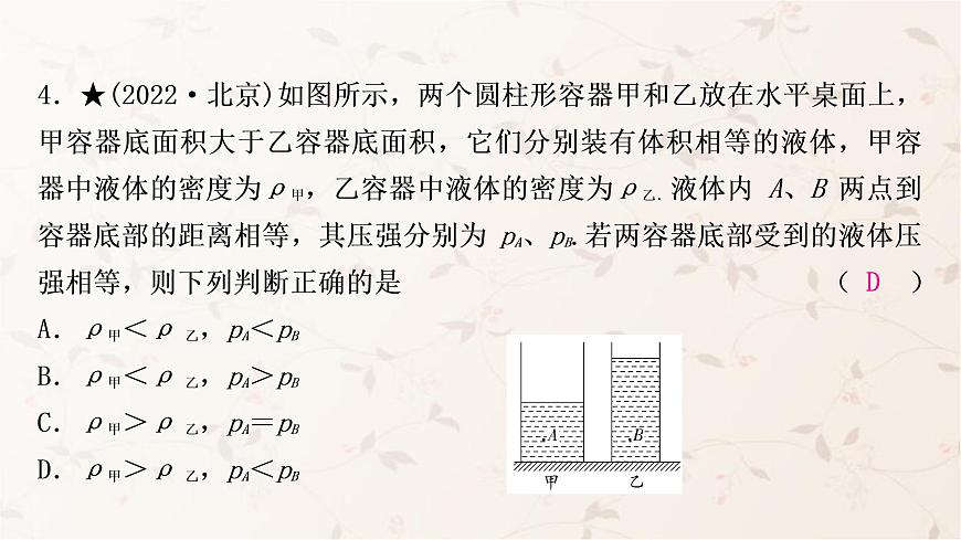 人教版中考物理復(fù)習(xí)第8講壓強(qiáng)第2課時(shí)液體壓強(qiáng)作業(yè)課件第5頁(yè)