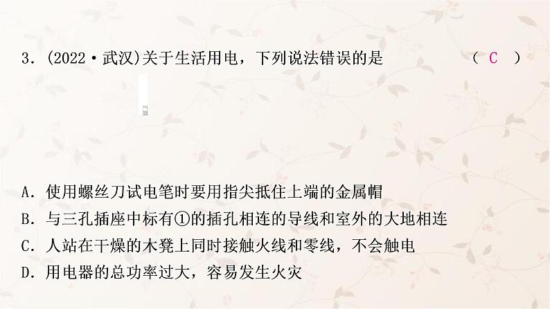 人教版中考物理复习第17讲生活用电作业课件第4页