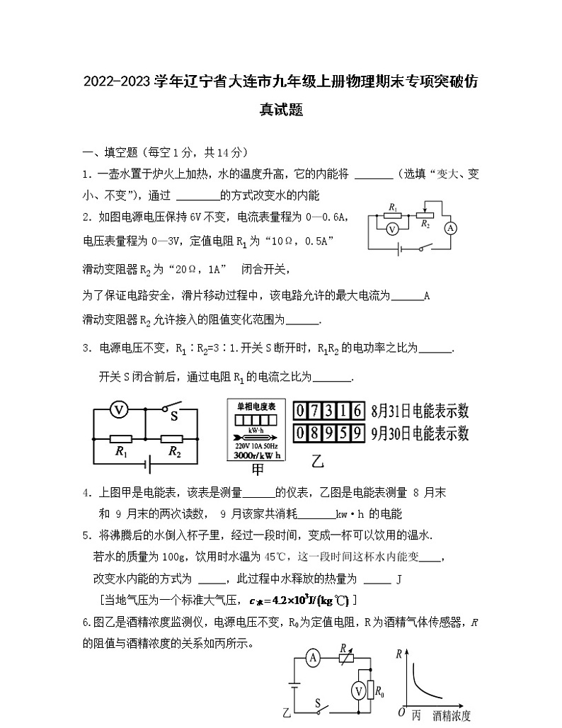 2022-2023学年辽宁省大连市九年级上册物理期末专项突破仿真试题(含解析)第1页