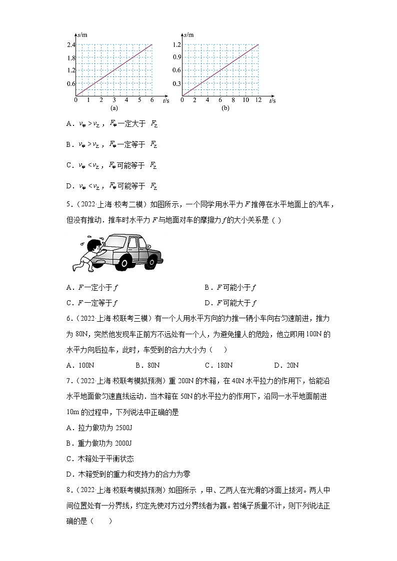 29力平衡的条件及应用-上海市2022年中考物理模拟题高频考点分类汇编02
