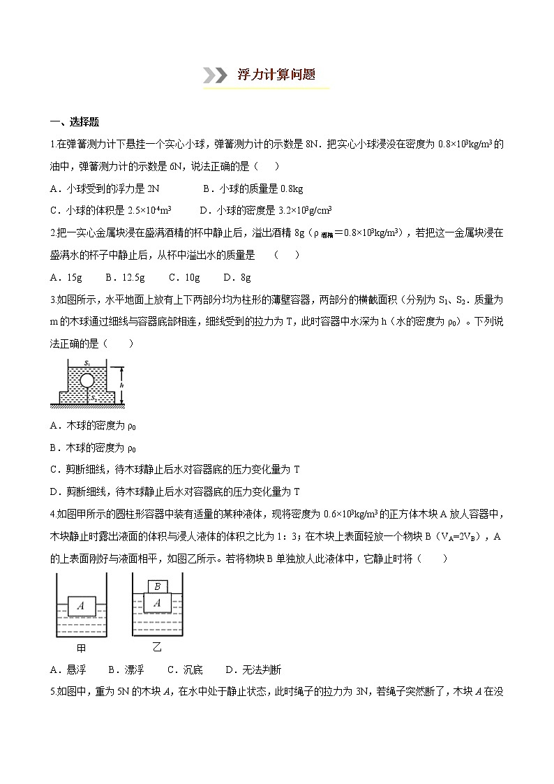 专题1.3 浮力计算问题八年级下册物理期末复习宝典(人教版)01
