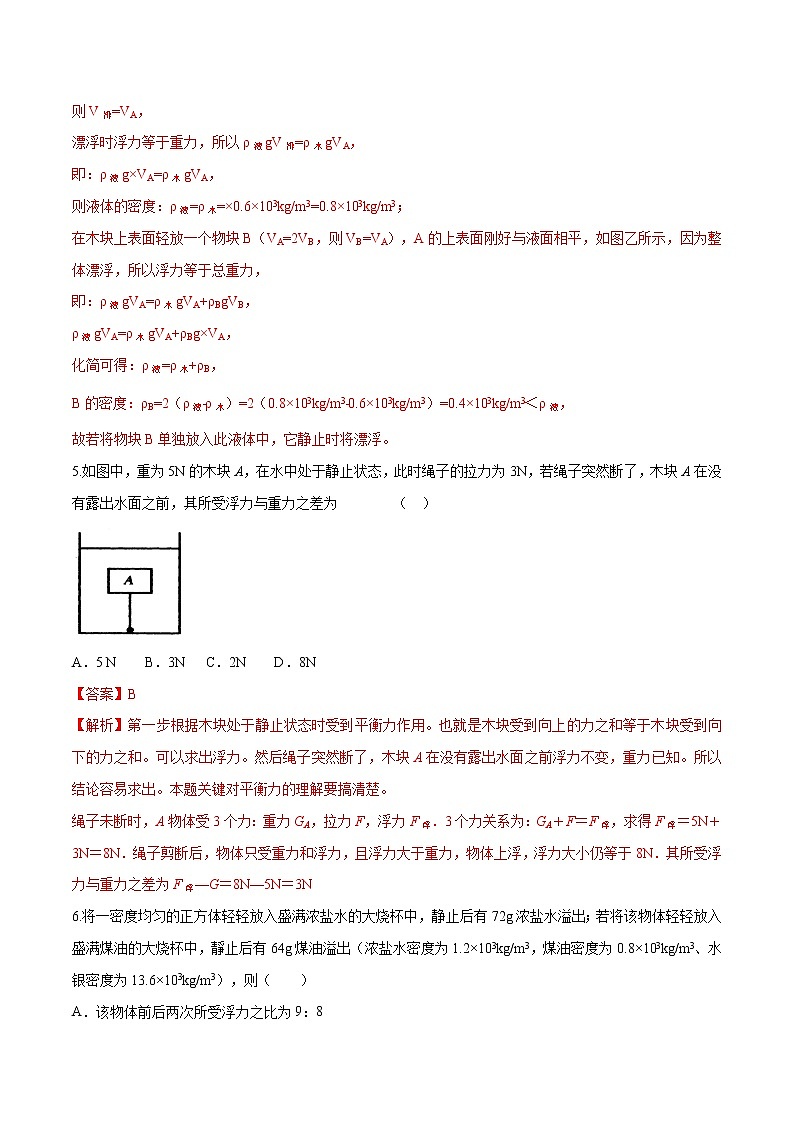 专题1.3 浮力计算问题八年级下册物理期末复习宝典(人教版)03