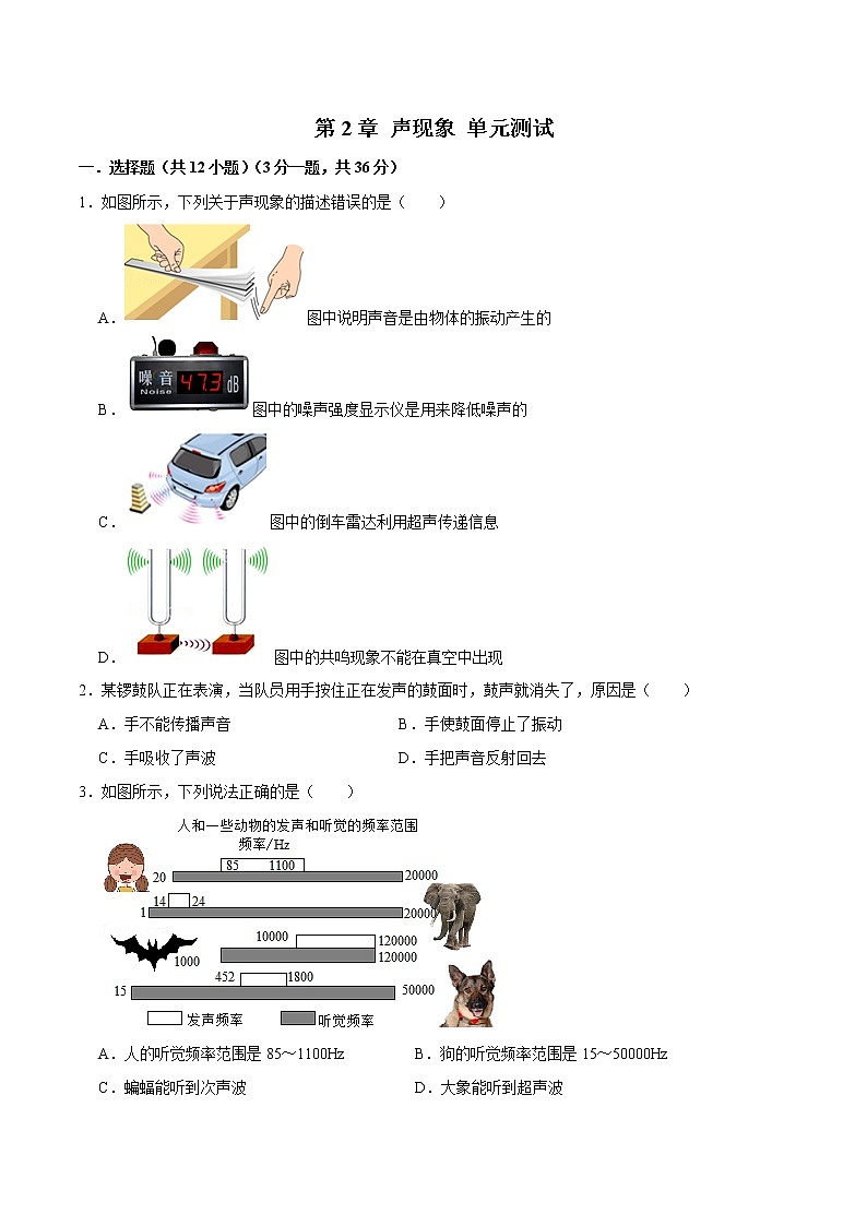 第2章 声现象 单元测试(练习)(原卷版)-八年级物理上册同步精品备课(人教版)第1页