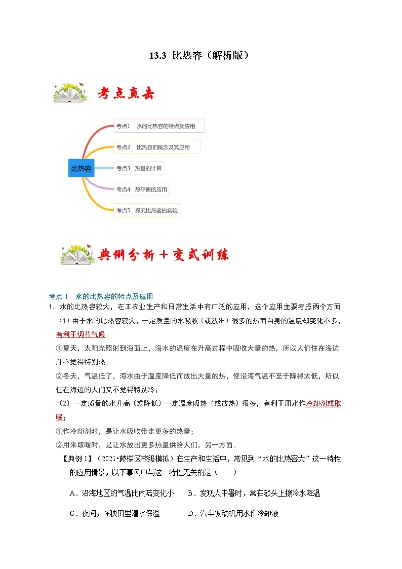 13.3 比热容-2022-2023学年九年级物理全一册同步考点专题训练（人教版）01