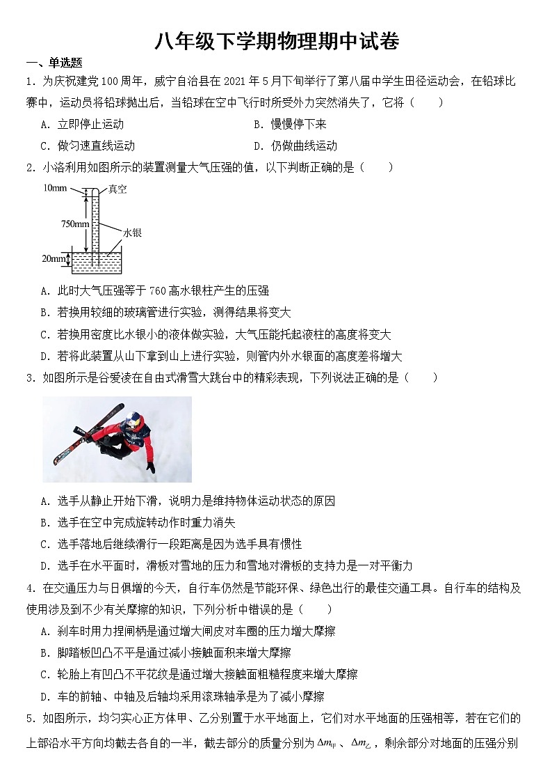 河南省驻马店市2023年八年级下学期物理期中试卷【含答案】第1页
