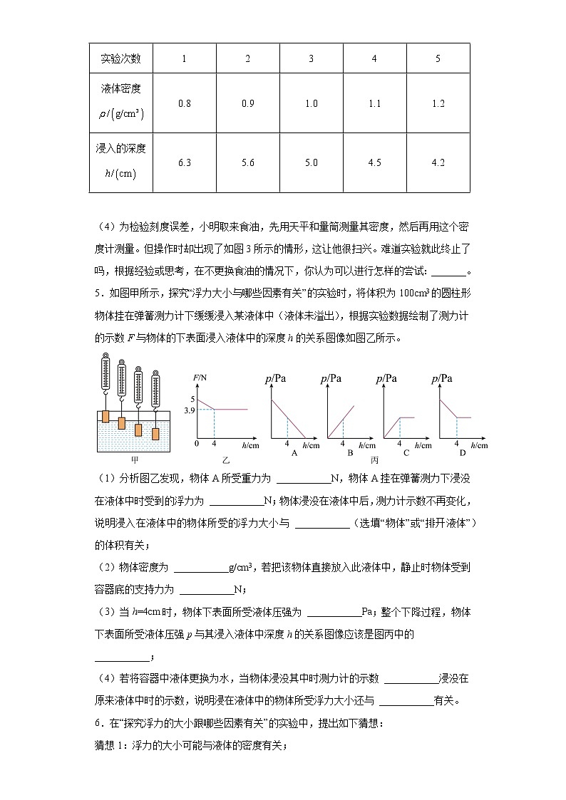 2023年中考物理专题复习:《浮力》实验题第3页