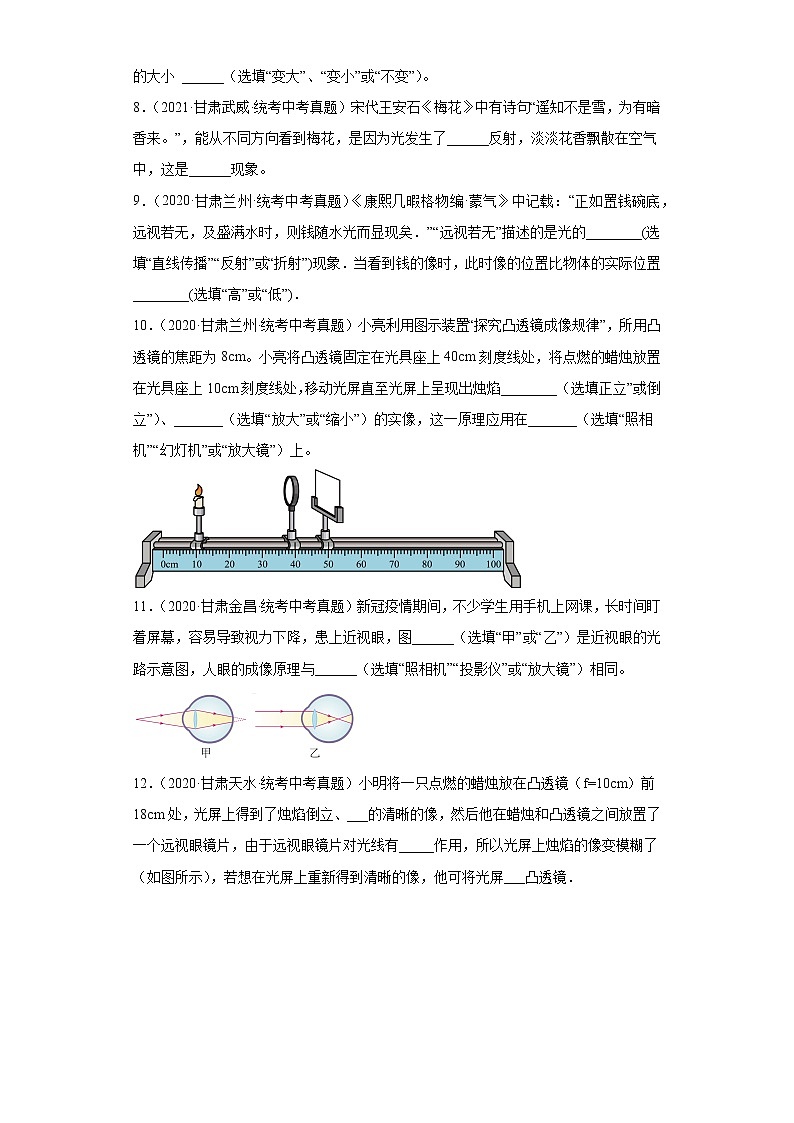 甘肃省2020-2022三年中考物理真题分类汇编06光现象、透镜及其应用第3页