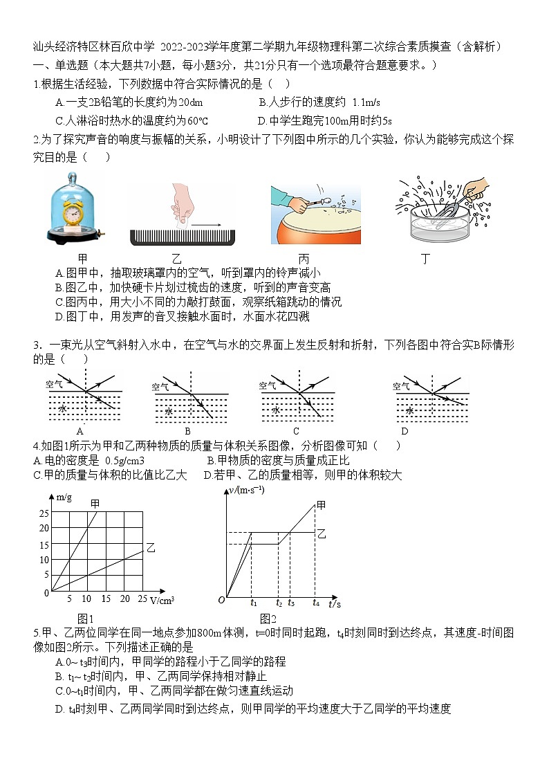广东省汕头经济特区林百欣中学2022-2023学年九年级下学期第二次综合素质摸查物理试卷(含答案)第1页