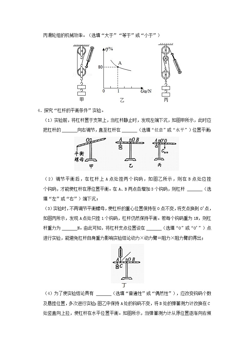 2023年中考物理实验与探究训练 专题11 简单的机械和功03