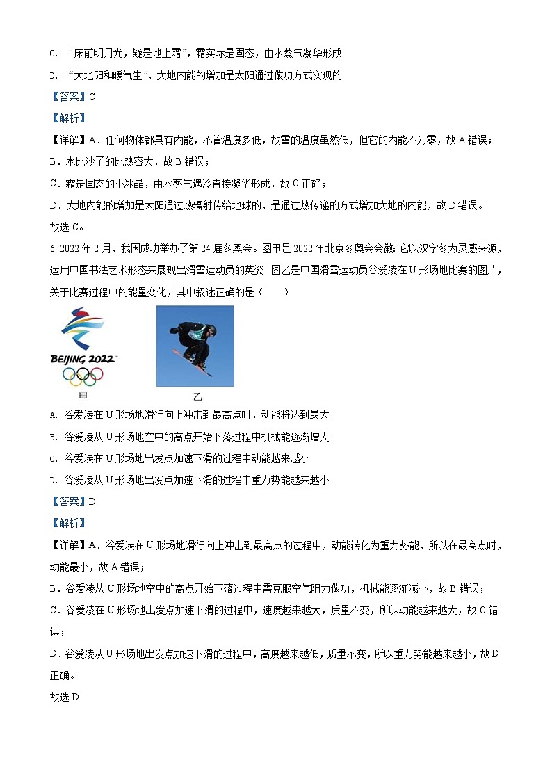 2022年四川省德阳市中考物理真题(教师版)第3页