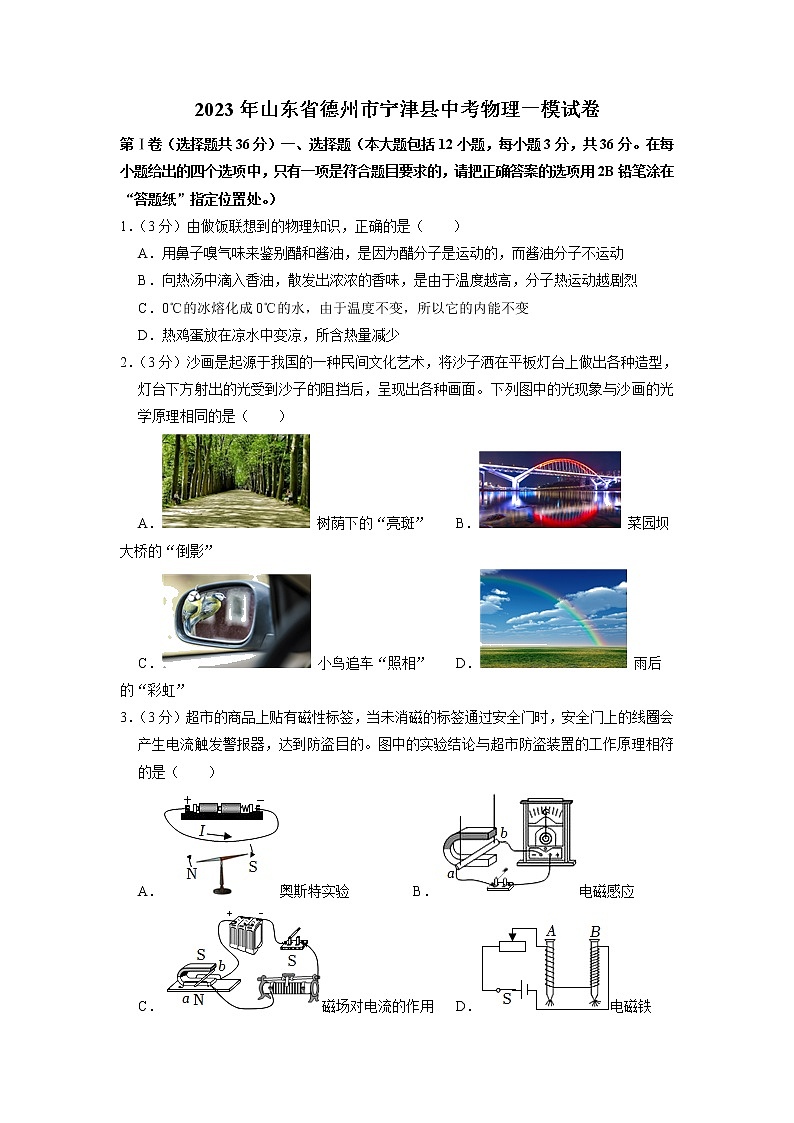 2023年山东省德州市宁津县中考物理一模试卷01