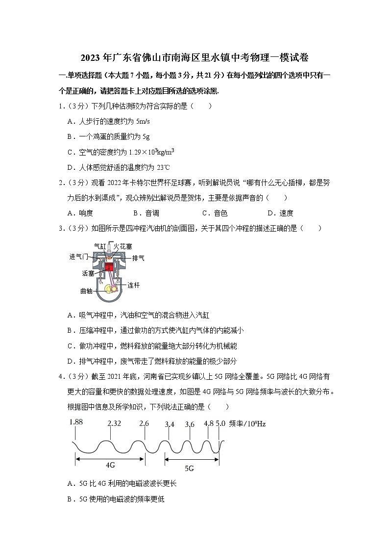 2023年广东省佛山市南海区里水镇中考物理一模试卷01