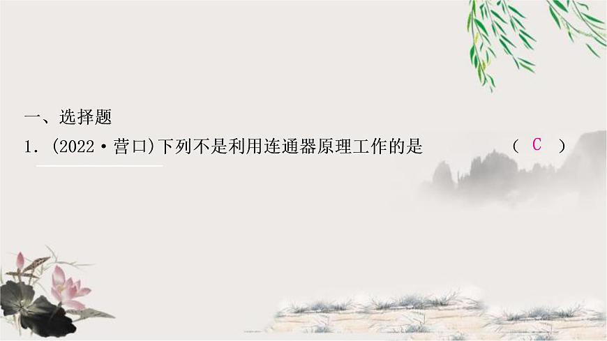 中考物理復(fù)習(xí)第9講壓強第2課時液體壓強作業(yè)課件第2頁