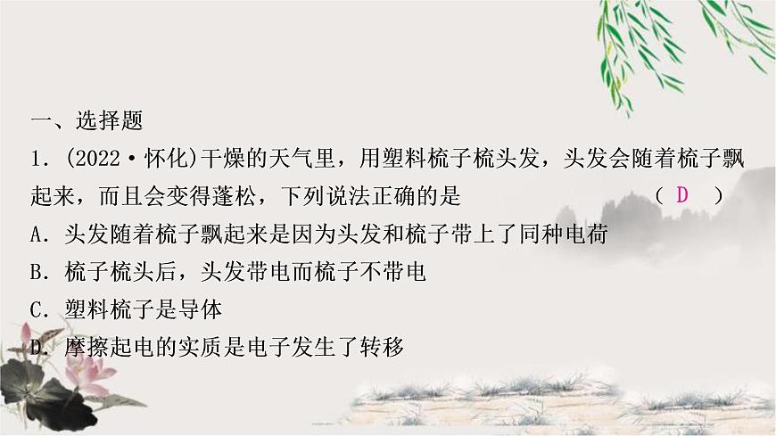 中考物理復(fù)習(xí)第13講電流、電路、電壓和電阻作業(yè)課件第2頁