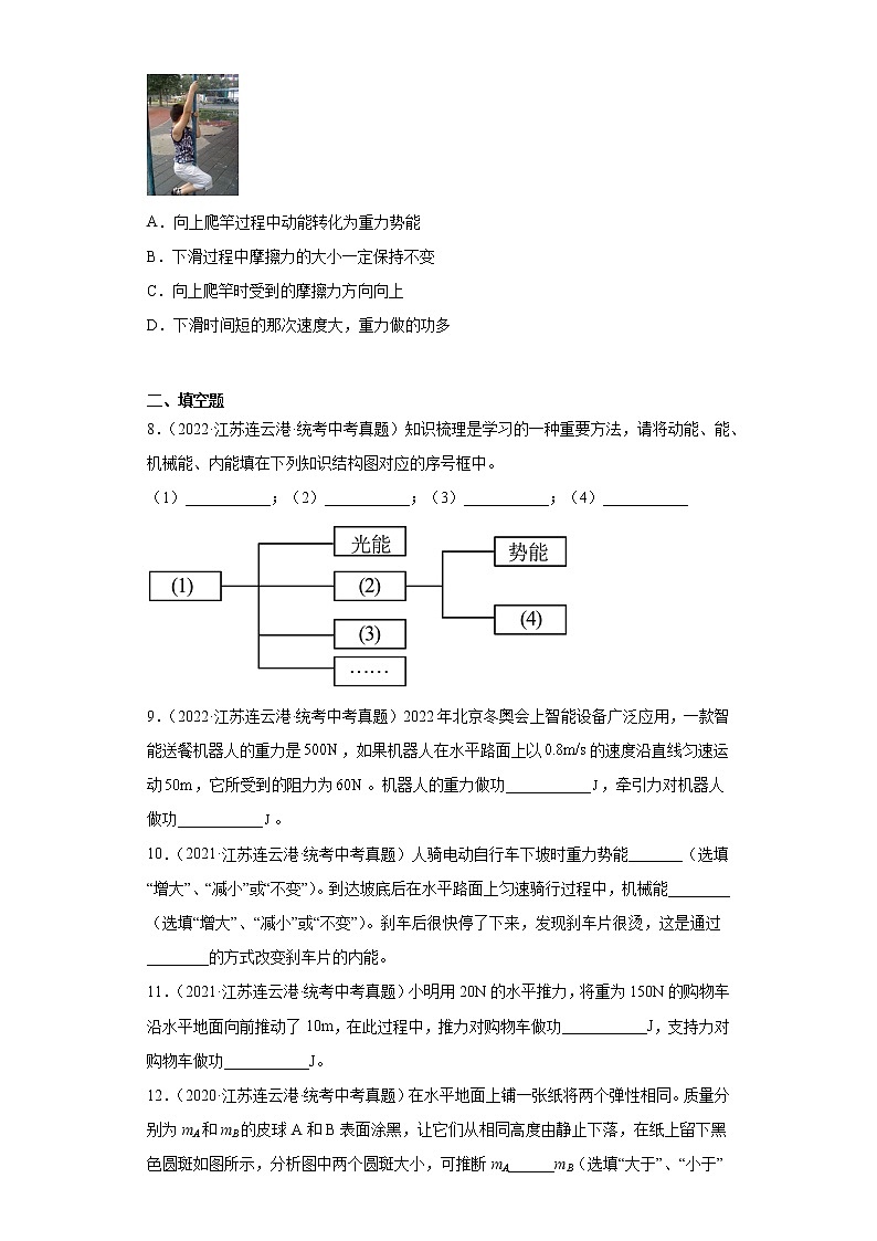 江苏省连云港市2020-2022三年中考物理真题分类汇编-02力学(压强、浮力、做功和机械能、简单机械及机械效率)03