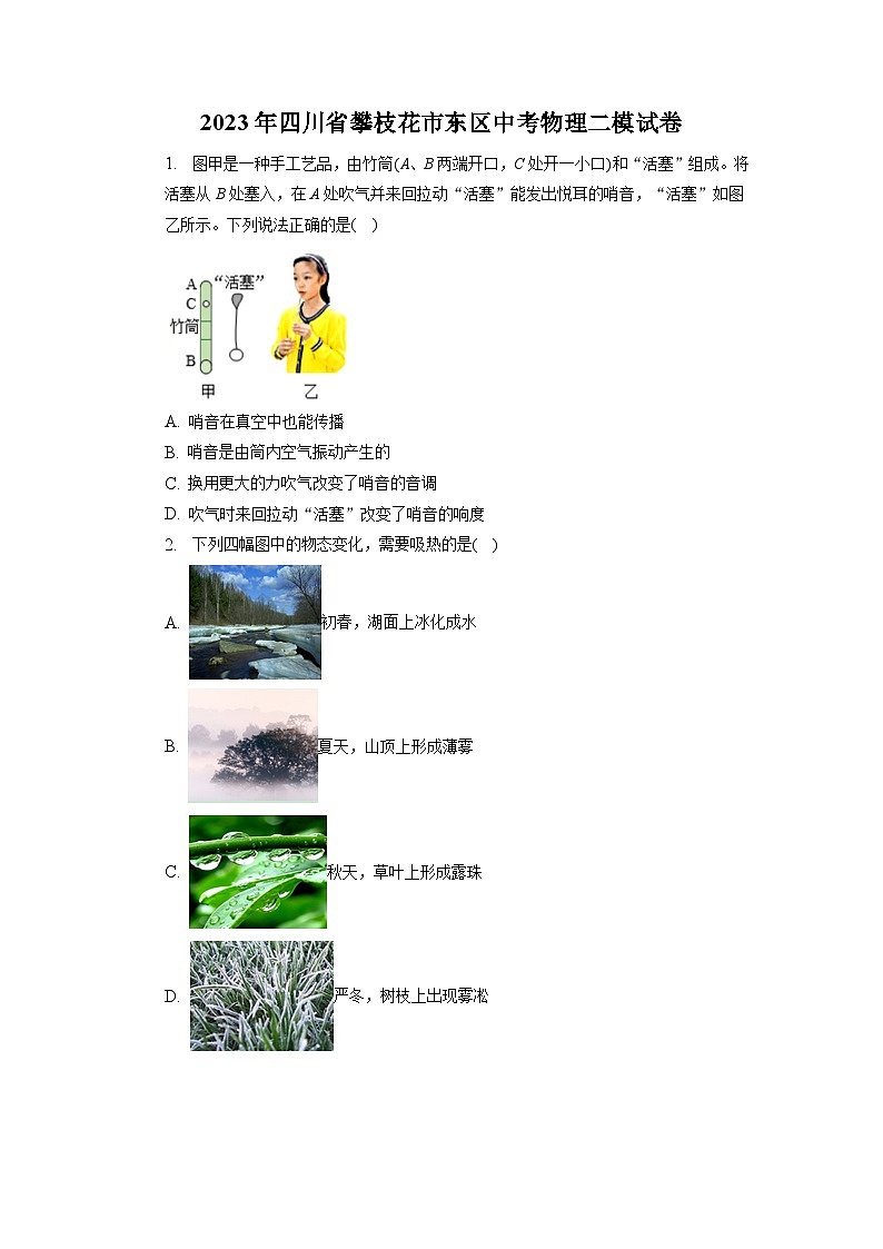 2023年四川省攀枝花市东区中考物理二模试卷第1页