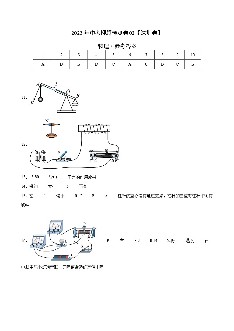 2023年中考物理押題卷02（深圳卷）（參考答案）第1頁