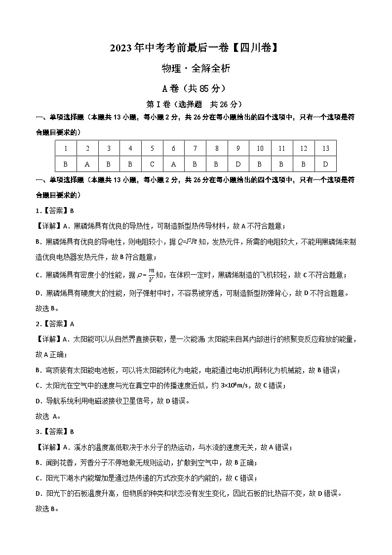 物理(四川卷)2023年中考考前最后一卷(全解全析)第1頁