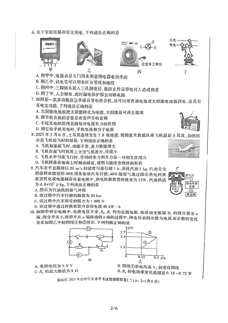 2023年陕西省榆林市横山区中考学业水平考试物理模拟卷二第2页