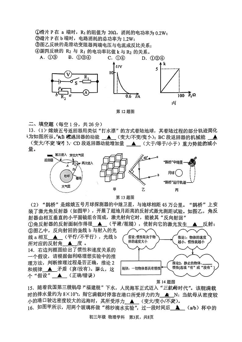 2023年江苏省扬州市梅岭教育集团九年级中考物理二模试卷03
