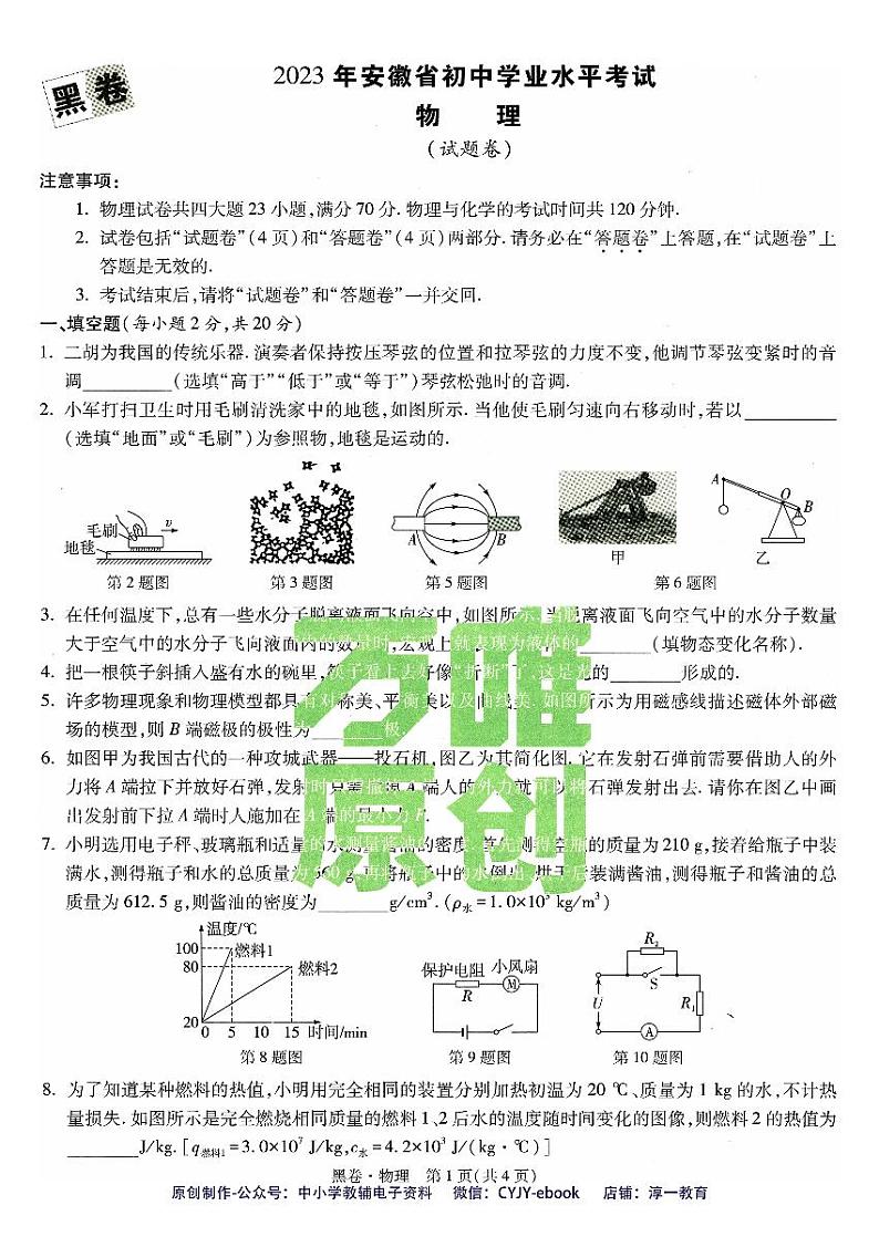 【1】《黑白卷》-安徽:物理第1页