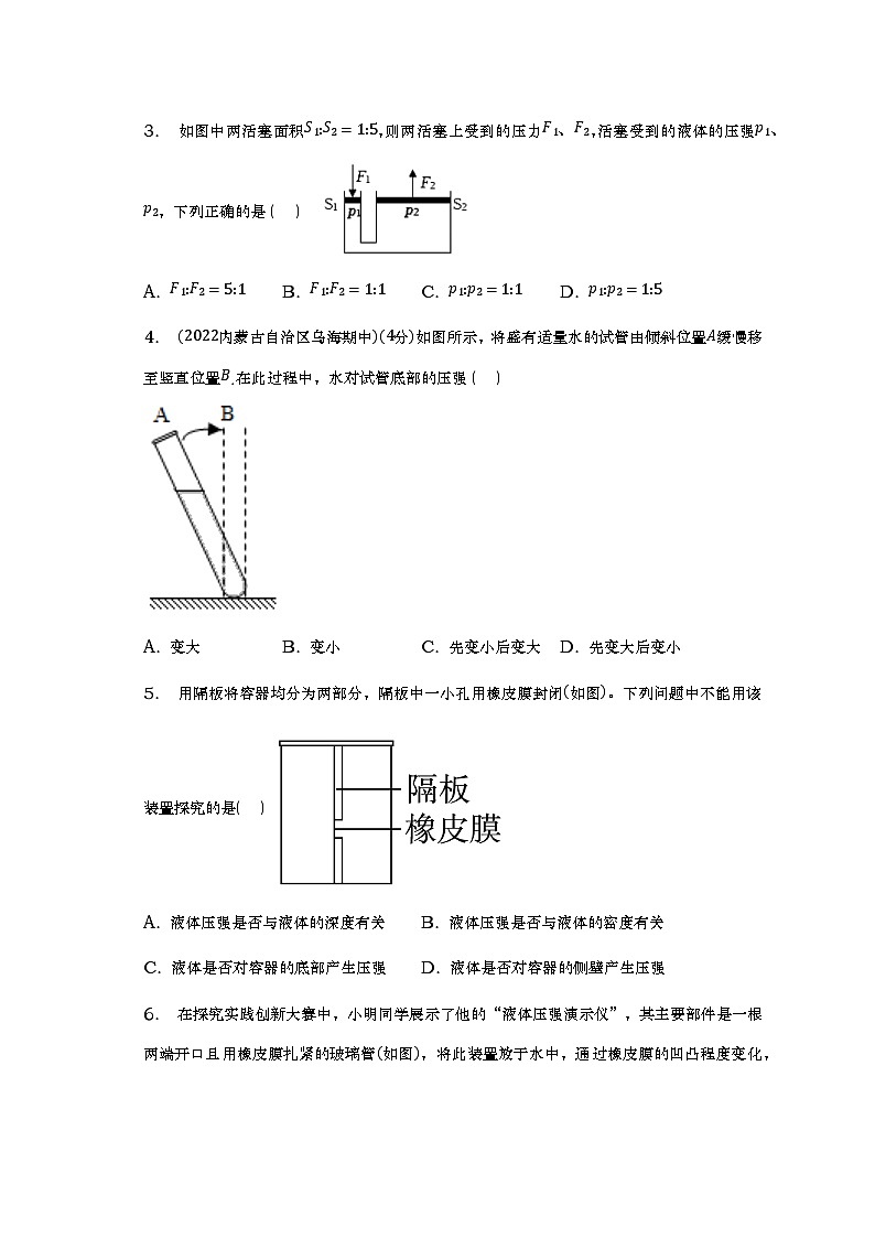 人教版初中物理八年级下册 9.2 液体的压强 达标训练卷02
