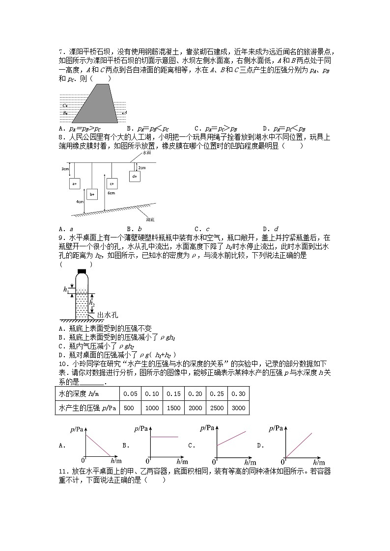 人教版初中物理八年級下冊 9.2 液體的壓強  同步訓練第2頁