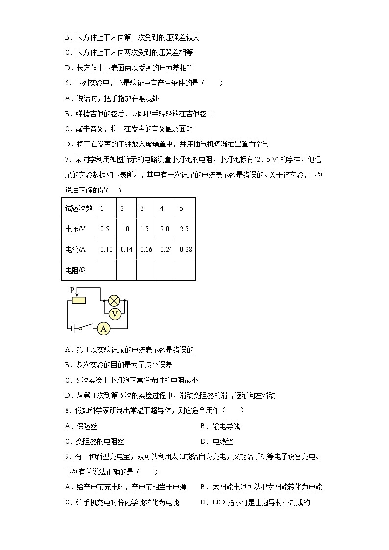 2023年云南省曲靖市四校联考中考第一次模拟考试物理试题02