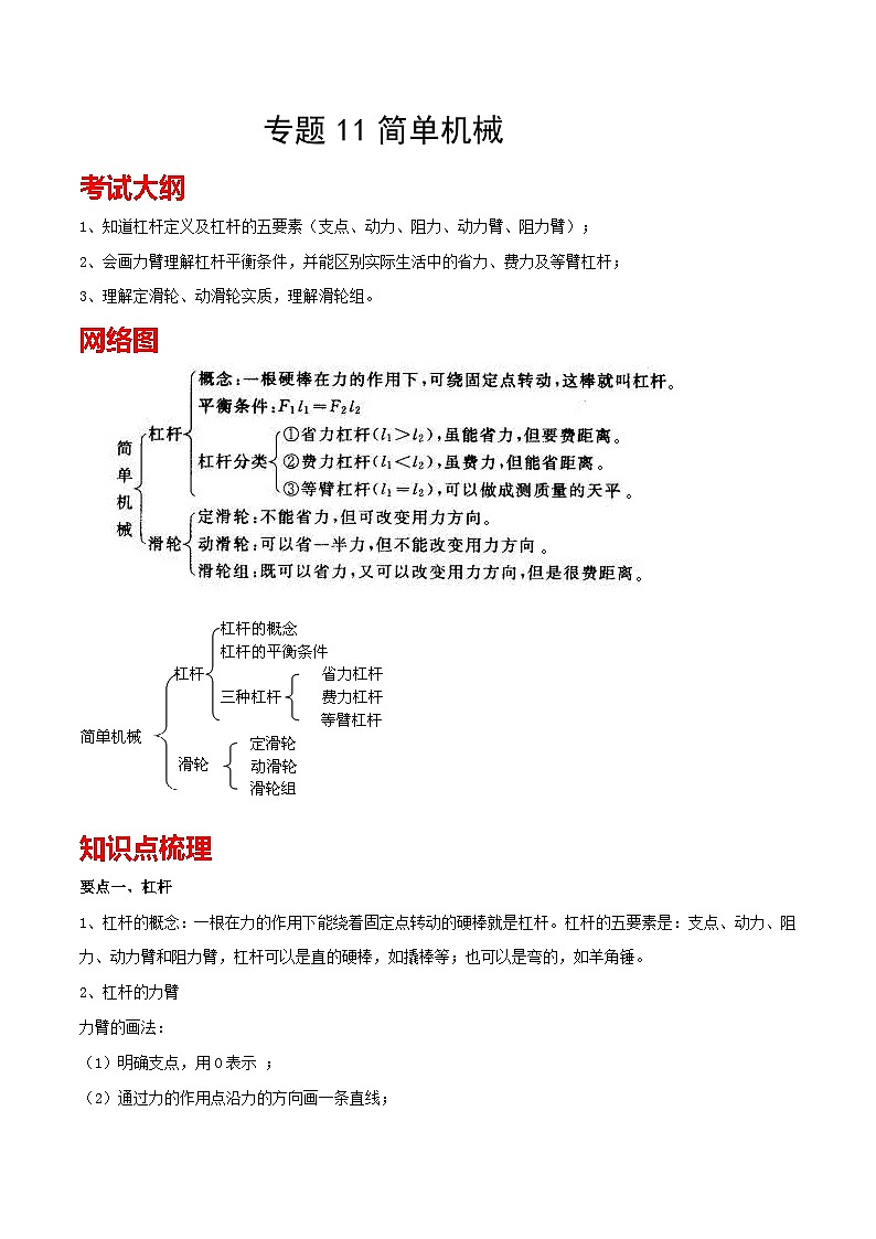 专题11 简单机械备战中考物理一轮复习知识点+练习(含答案解析)第1页