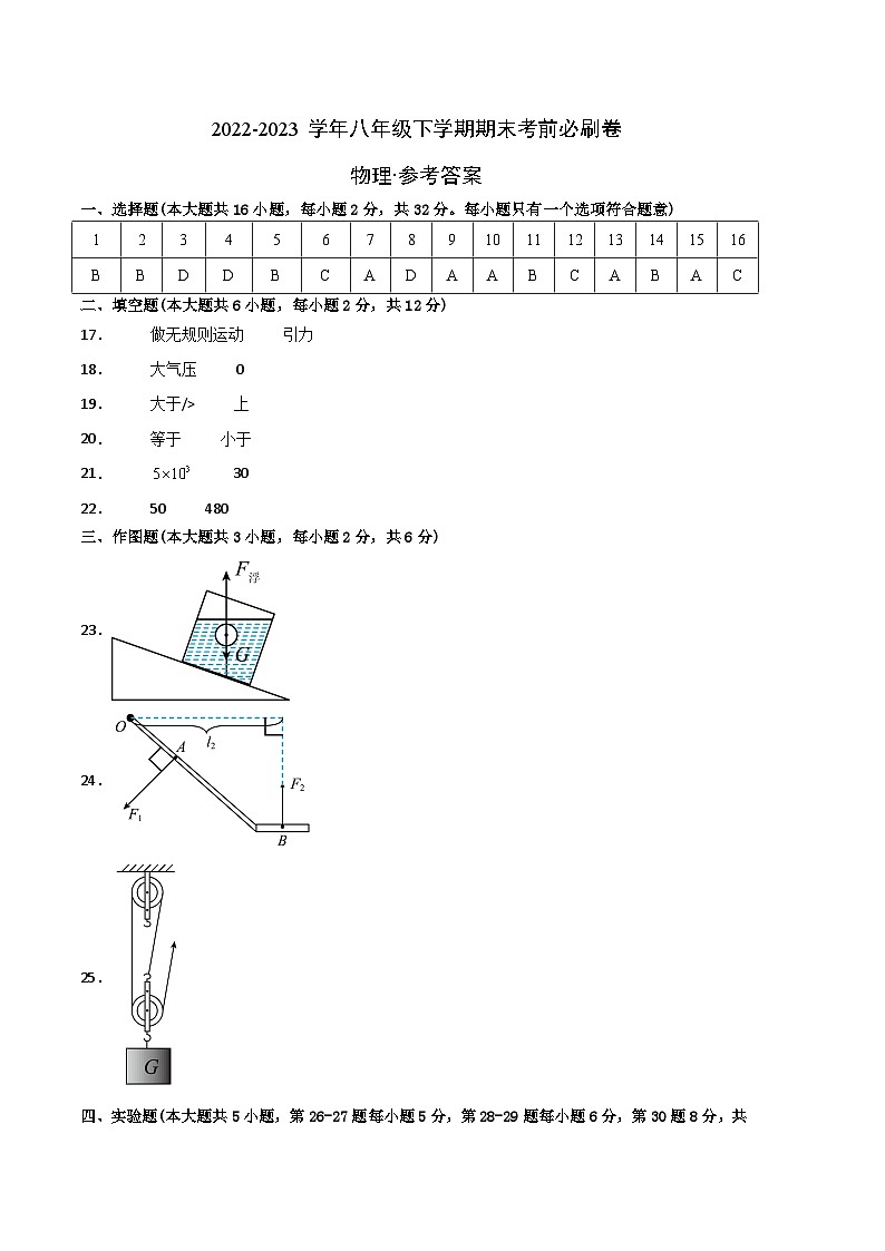 物理01卷(沪科版)-(参考答案)第1页