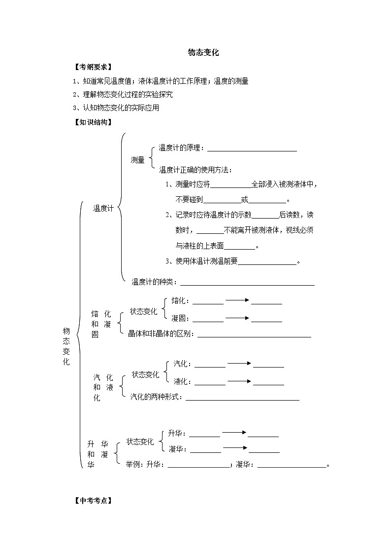 通用版初三物理中知识点复习——物态变化第1页