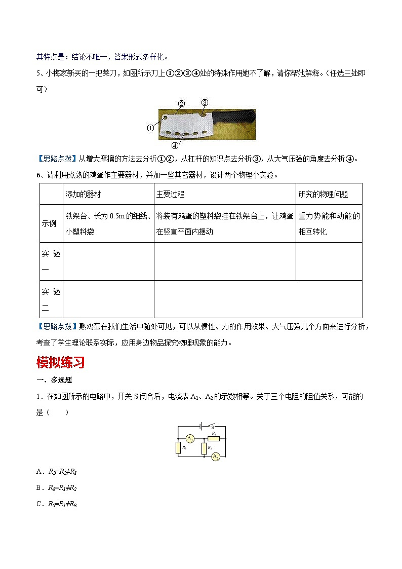 专题30 开放性试题 备战中考物理一轮复习知识点+练习第3页