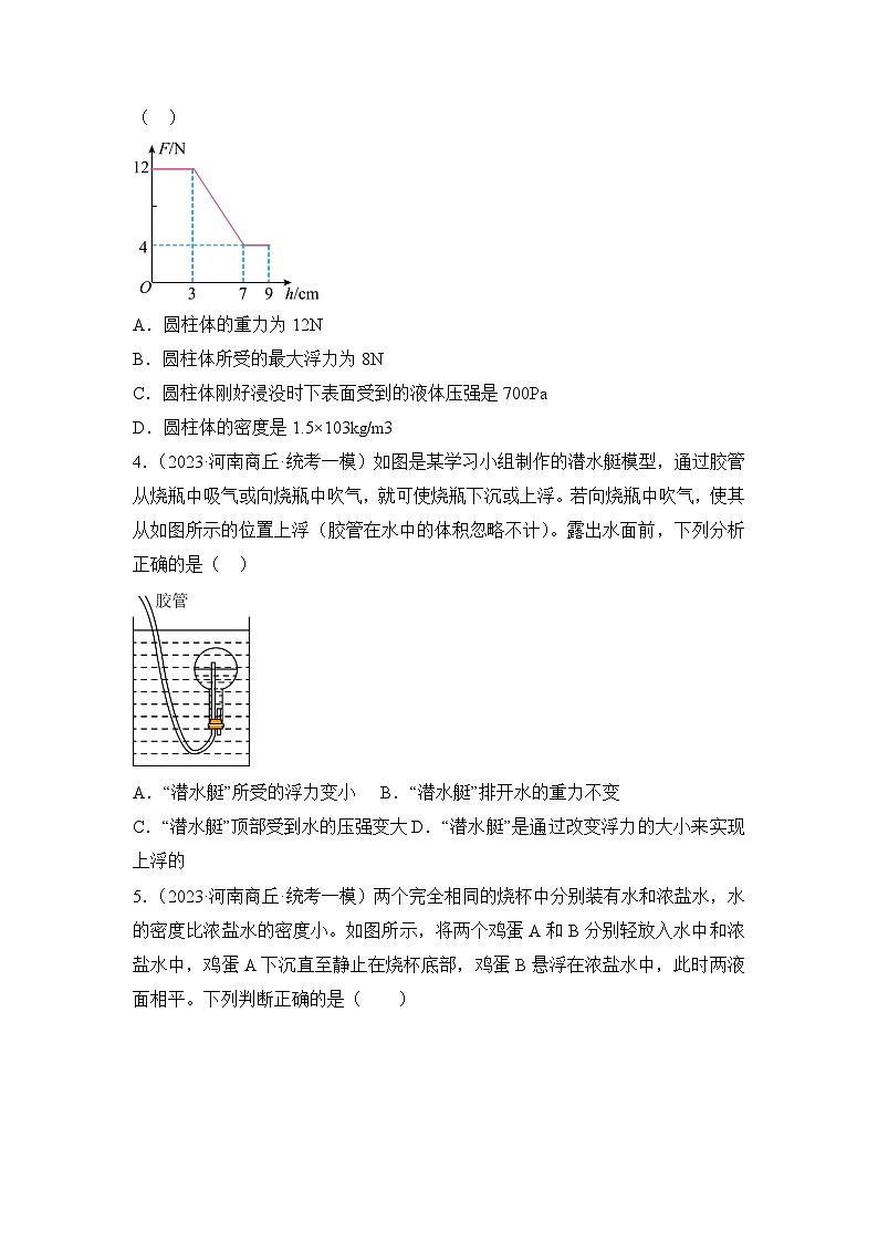 专题07 浮力——2023年河南省中考物理模拟题分项选编第2页