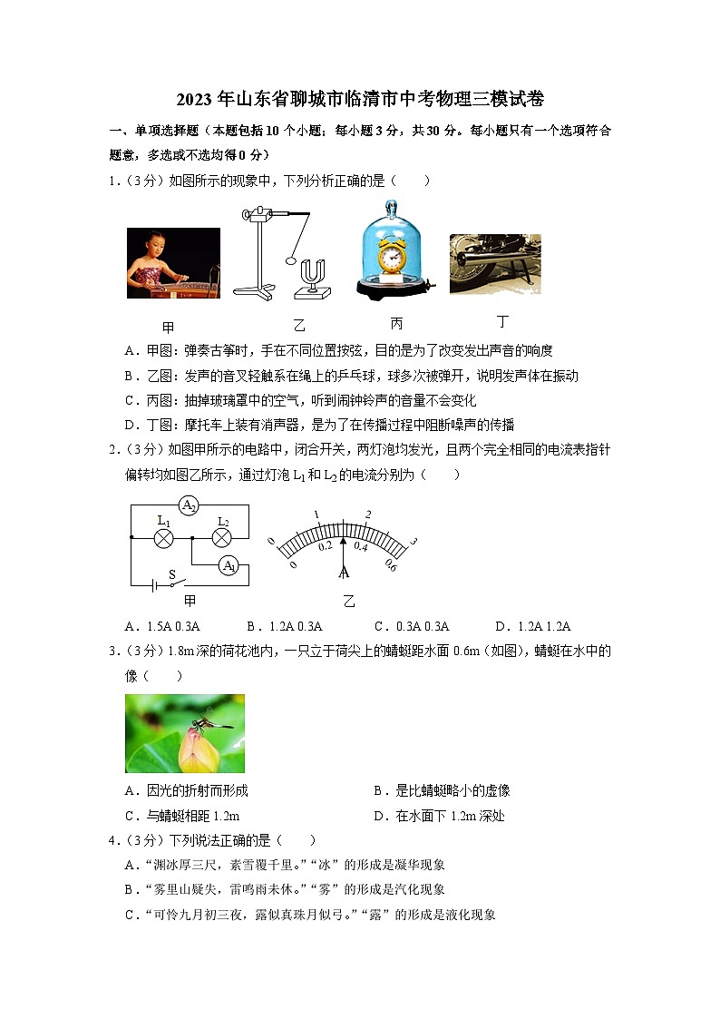 2023年山东省聊城市临清市中考物理三模试卷01