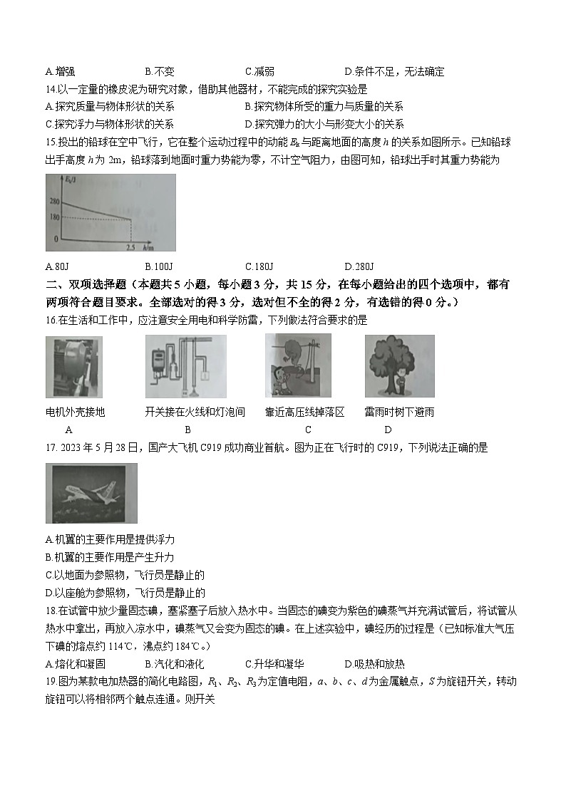2023年湖南省株洲市中考物理试题(无答案)03