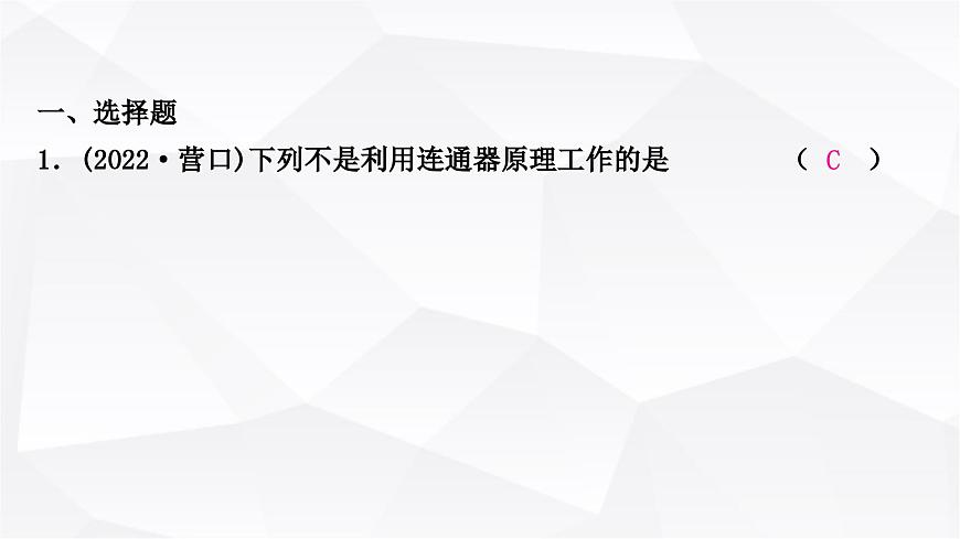 人教版中考物理復(fù)習(xí)第9講壓強(qiáng)第2課時(shí)液體壓強(qiáng)作業(yè)課件第2頁