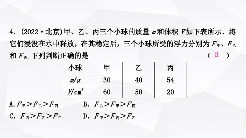 人教版中考物理复习第10讲浮力第2课时物体的浮沉条件及应用作业课件第5页