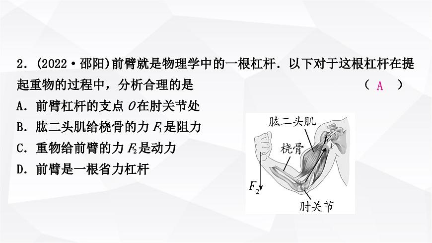 人教版中考物理復習第12講簡單機械第1課時杠桿作業(yè)課件第3頁