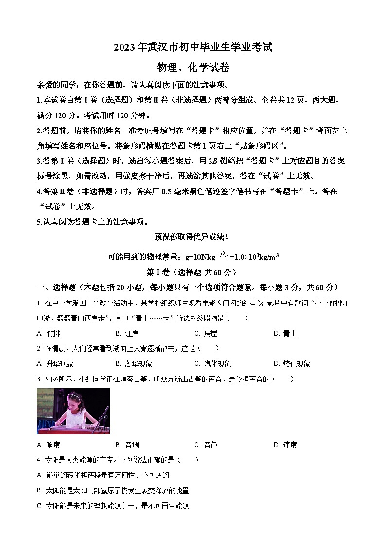 2023年湖北省武汉市中考物理试题01
