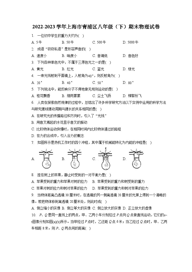 上海市青浦区2022-2023学年八年级下学期期末物理试卷(含答案)第1页